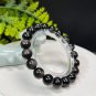 Silver Obsidian Beaded Bracelet 9.5mm Cat's Eye Silver Sheen Stacking