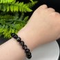 Silver Obsidian Beaded Bracelet 9.5mm Cat's Eye Silver Sheen Stacking