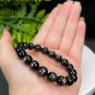 Silver Obsidian Beaded Bracelet 9.5mm Cat's Eye Silver Sheen Stacking