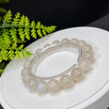 Rare Sunstone Moonstone Intergrowth Beaded Bracelet 12mm Icy Blue Light