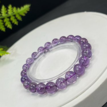 Brazilian Amethyst Beaded Bracelet 8.5mm Flake Ice Transparent Purple Crystal