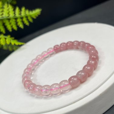 Gradient Rose Quartz Bracelet Icy Translucent Straight Cut Barrel Beads Madagascar & Mozambique