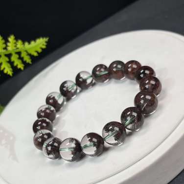 Brazilian Red Phantom Quartz Beaded Bracelet 12mm Icy Transparent Cornucopia Ghost Crystal
