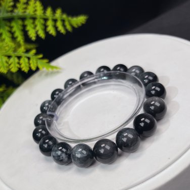 Hawk's Eye Beaded Bracelet 11mm Round Beads Black Gray