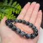 Hawk's Eye Beaded Bracelet 11mm Round Beads Black Gray