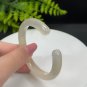 Light Champagne White Agate Open Bangle 52MM Icy Translucent Carved Cat's Paw