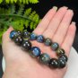 Blue Kyanite Beaded Bracelet 13mm Icy Cat's Eyes Oil Painting Style