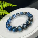 Blue Kyanite Beaded Bracelet 13mm Icy Cat's Eyes Oil Painting Style