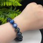 Blue Kyanite Beaded Bracelet 13mm Icy Cat's Eyes Oil Painting Style
