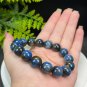 Blue Kyanite Beaded Bracelet 13mm Icy Cat's Eyes Oil Painting Style