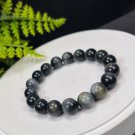 Hawk's Eye Beaded Bracelet 11mm Round Beads Black Gray