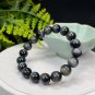 Hawk's Eye Beaded Bracelet 11mm Round Beads Black Gray