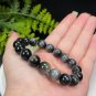 Hawk's Eye Beaded Bracelet 11mm Round Beads Black Gray