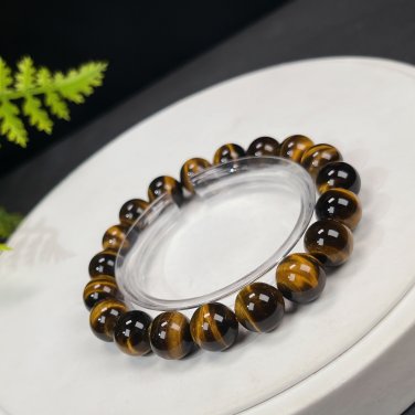Yellow Tiger's Eye Beaded Bracelet 10mm Jadeification Lightning Pattern