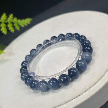 Blue Rabbit Hair Quartz Beaded Bracelet 8.5mm Icy Translucent Cornucopia