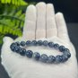 Blue Rabbit Hair Quartz Beaded Bracelet 8.5mm Icy Translucent Cornucopia