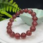 Strawberry Crystal Beaded Bracelet 12mm Icy Translucent Sparkly Pigeon Blood Red