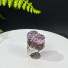 Raw Purple Lepidolite Ring Adjustable Freeform Flake Ice Crystallization Silver S925 Handmade