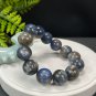 Lepidolite Kyanite Beaded Bracelet 17.5mm Flash Icy Crystallization Large Beads Blue