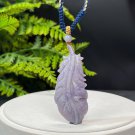 Lavender Purple Fossilized Coral Pendant Porcelain Luster Jadeification Hand Carved Feather Bird