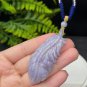 Lavender Purple Fossilized Coral Pendant Porcelain Luster Jadeification Hand Carved Feather Bird
