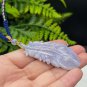Lavender Purple Fossilized Coral Pendant Porcelain Luster Jadeification Hand Carved Feather Bird