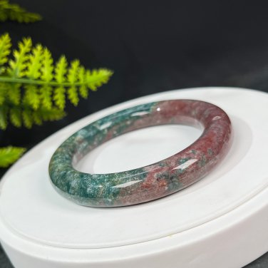 Ocean Jasper Bangle 59MM Porcelain Luster Gradient Red Green Chunky Round
