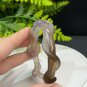 Gradient Gray Agate Bangle 58MM High Icy Translucent Clean Hand Carved Twisted Chinese Zodiac Snake