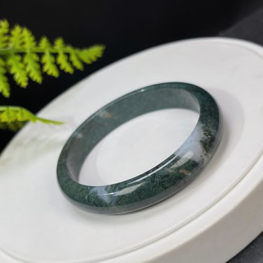 Green Moss Agate Bangle 56MM Icy Translucent Crystallization Floating Aquatic Flowers