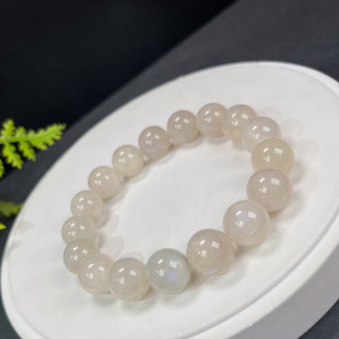 Rare Sunstone Moonstone Intergrowth Beaded Bracelet 13mm Icy Blue Light