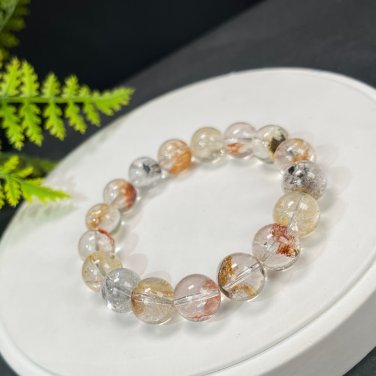 Herkimer Diamond Beaded Bracelet 12mm Flake Ice Rainbow Transparent Multicolored