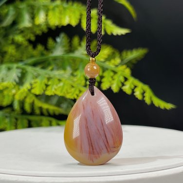 Fossilized Coral Pendant Necklace Icy Jadeification Hairs Multicolored Teardrop