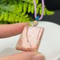 Orange Pink Fossilized Coral Pendant Necklace Icy Jadeification Geode Kaleidoscope Rectangle