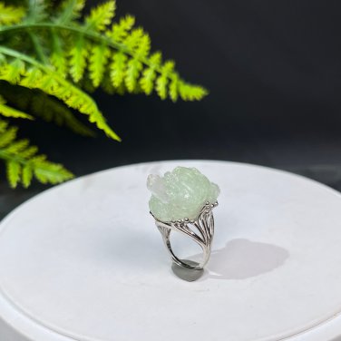 Raw Green Crystal Ring Adjustable Freeform Flake Ice Silver S925 Handmade