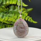 Yanyuan Agate Pendant Necklace Matte Pink Purple Hand Carved Deer Butterfly Flowers
