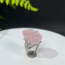 Raw Hibiscus Rose Quartz Ring Adjustable Freeform Silver S925 Handmade