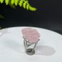 Raw Hibiscus Rose Quartz Ring Adjustable Freeform Silver S925 Handmade