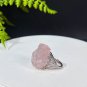 Raw Hibiscus Rose Quartz Ring Adjustable Freeform Silver S925 Handmade