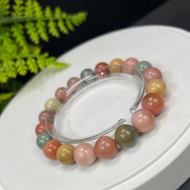 Alxa Agate Beaded Bracelet 10mm Porcelain Luster Jadeification Multicolored