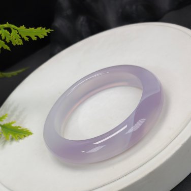Light Purple White Agate Bangle 52MM Icy Translucent