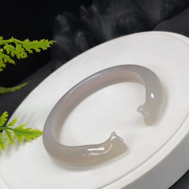 Smoky Purple Agate Open Bangle 61MM Icy Translucent Carved Mermaid Tail