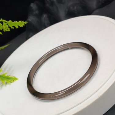 Smoky Quartz Bangle 60MM Icy Transparent Clean Thin Round