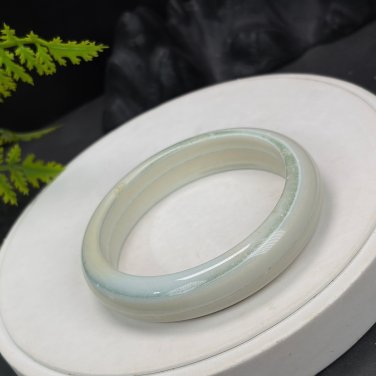 Light Blue Green Alxa Agate Bangle 62MM Porcelain Luster Jadeification Cornucopia
