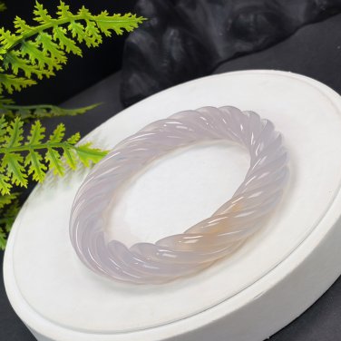 Light Purple Agate Bangle 62+MM High Icy Translucent Floating Light Honey Sugar Hand Carved Twisted