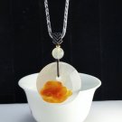 Lychee White Honey Sugar Agate Pendant Necklace Hand Carved Auspicious Cloud Princess Buckle
