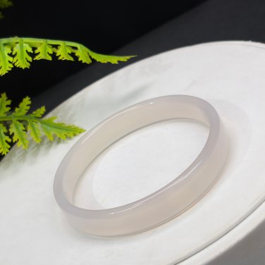 White Agate Bangle 58MM Icy Transparent Straight Cut Square Edge