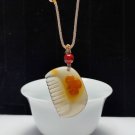 Light Champagne Honey Sugar Agate Pendant Necklace Icy Translucent Hand Carved Auspicious Cloud Comb