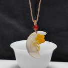 Gradient Champagne Agate Pendant Necklace Icy Transparent Hand Carved Crescent Moon Flower