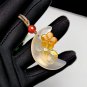 Gradient Champagne Agate Pendant Necklace Icy Transparent Hand Carved Crescent Moon Flower