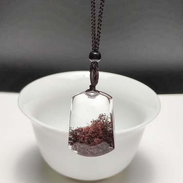 Red Phantom Quartz Pendant Necklace Icy Transparent Clean Trapezoid